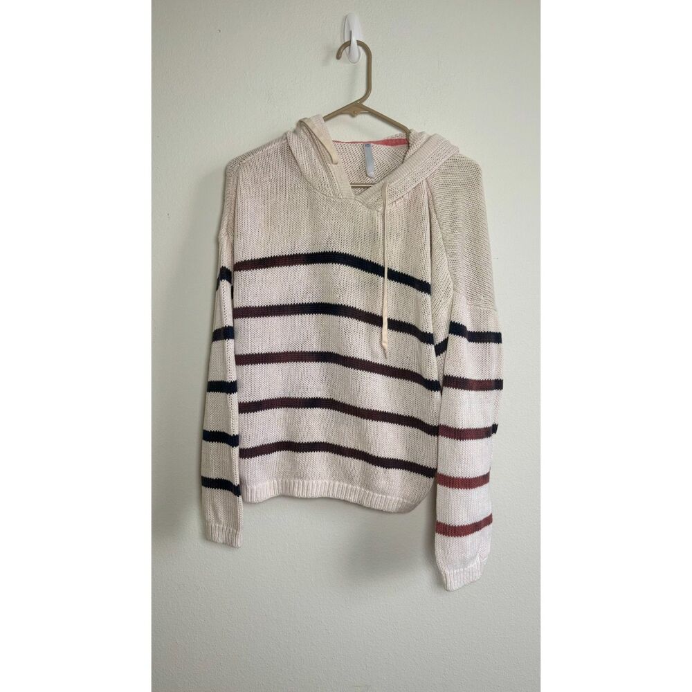 Southern Tide Women’s L Cream Striped Open Knit Hooded Sweater Pullover